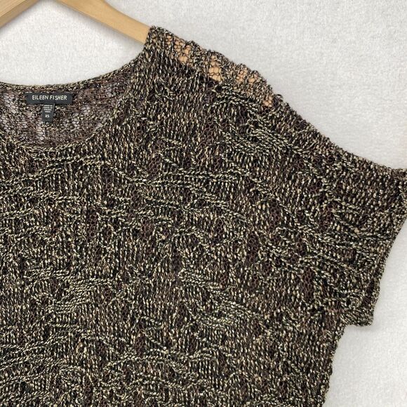 EILEEN FISHER Sweater XS Wrapped Sparkle Pullover Short Sleeve Brown Gold - Picture 6 of 14